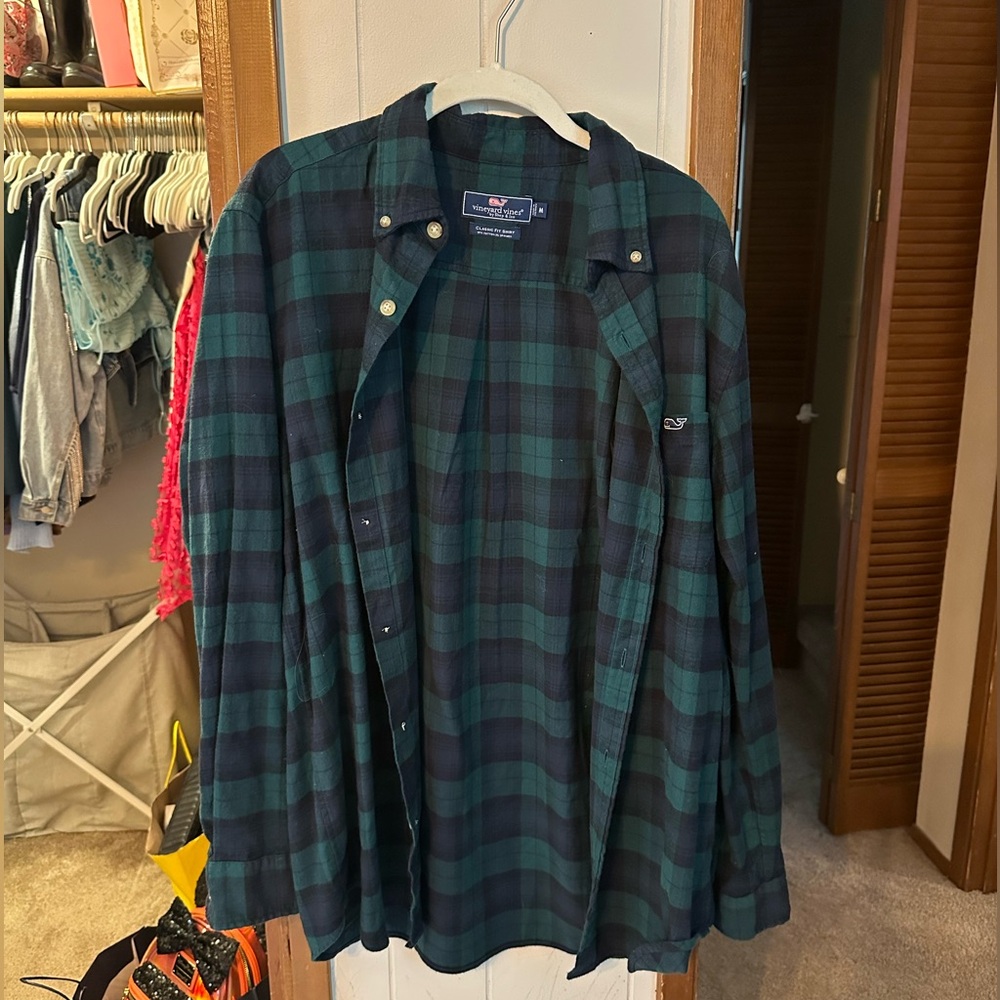Vineyard Vines green and Black Plaid Shirt